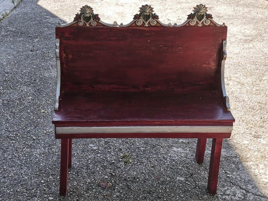 Bench Gold & Red Painted Plywood with 2 Sessions, Italy, 1980s