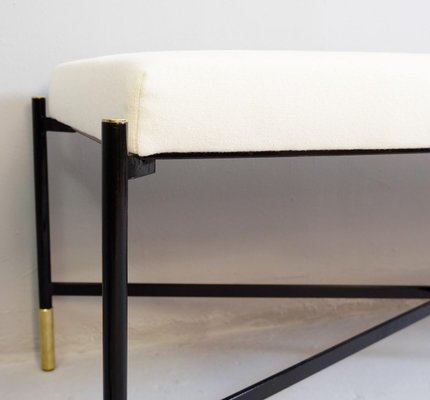 Bench in White Fabric with Black Metal Legs-FGA-923412