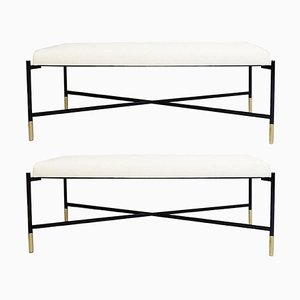 Bench in White Fabric with Black Metal Legs-FGA-923412