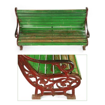 Bench in Wood and Cast Iron with Green Patina, 1940s-NQ-746277