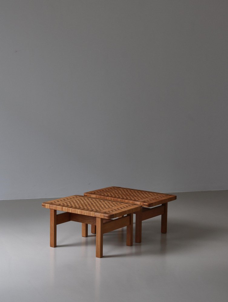 Benches in Oak and Rattan Cane attributed to Børge Mogensen for Fredericia, Denmark, 1967, Set of 2