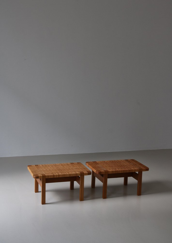 Benches in Oak and Rattan Cane attributed to Børge Mogensen for Fredericia, Denmark, 1967, Set of 2-WRF-1754799