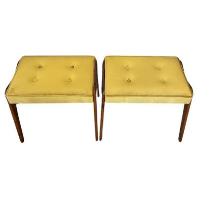 Benches with Cherry Wood Legs and Light Green Velvet, 1960s, Set of 2-XDW-1803355