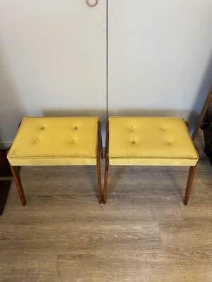 Benches with Cherry Wood Legs and Light Green Velvet, 1960s, Set of 2-XDW-1803355