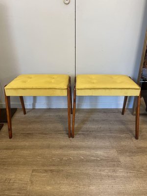 Benches with Cherry Wood Legs and Light Green Velvet, 1960s, Set of 2-XDW-1803355