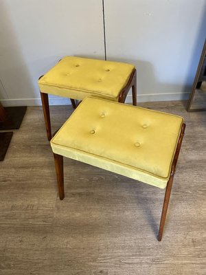 Benches with Cherry Wood Legs and Light Green Velvet, 1960s, Set of 2-XDW-1803355