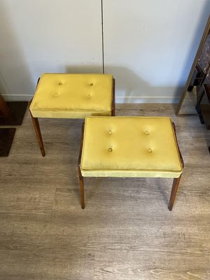 Benches with Cherry Wood Legs and Light Green Velvet, 1960s, Set of 2-XDW-1803355