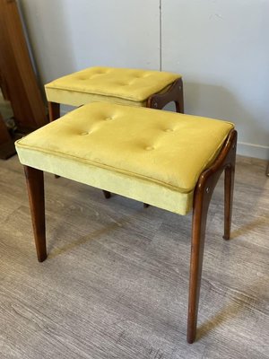 Benches with Cherry Wood Legs and Light Green Velvet, 1960s, Set of 2-XDW-1803355