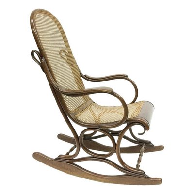 Bended Beechwood Rocking Chair With Rattan Seat, 1900s-UCH-1224686