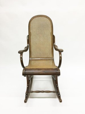 Bended Beechwood Rocking Chair With Rattan Seat, 1900s-UCH-1224686