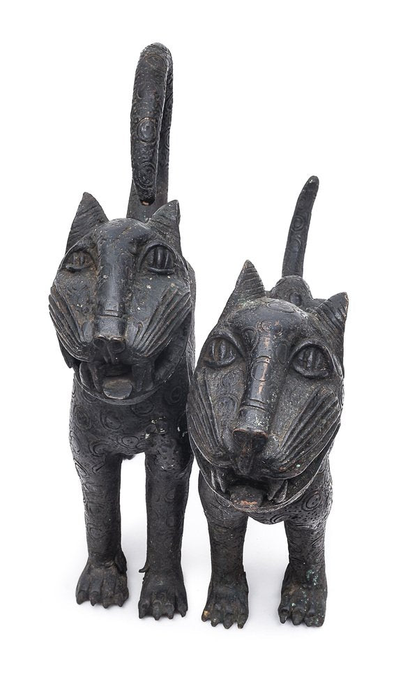 Benin Artist, Bini Edo Royal Leopards, 1800s, Bronzes, Set of 2