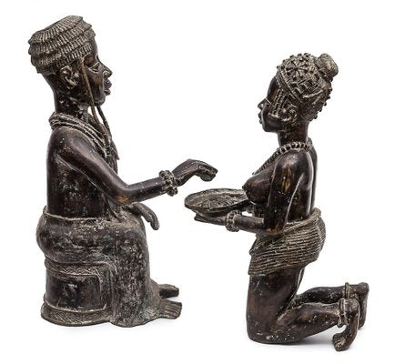 Benin Artist, L'Offrande de Cauris Statues, Bronzes, 1950, Set of 2-JCN-1740585