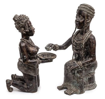 Benin Artist, L'Offrande de Cauris Statues, Bronzes, 1950, Set of 2-JCN-1740585