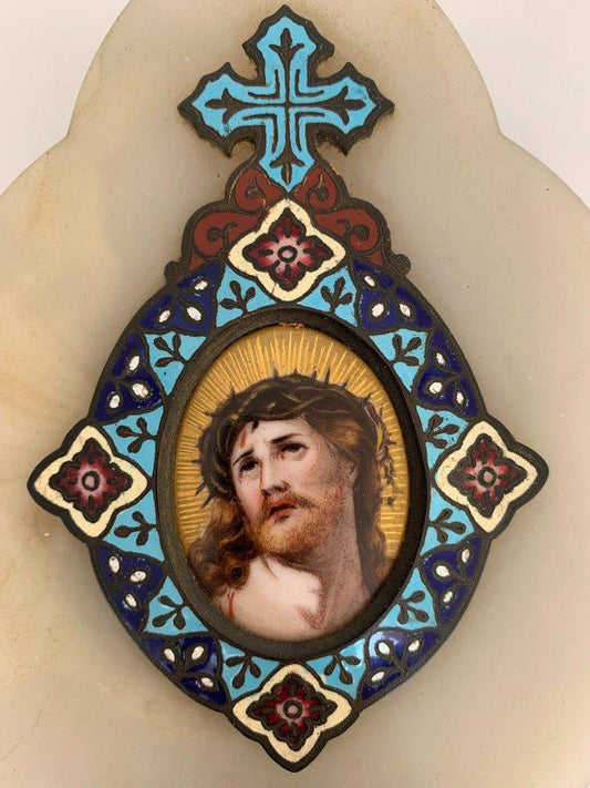 Benitier Cloisonne Representation of Christ Onyx