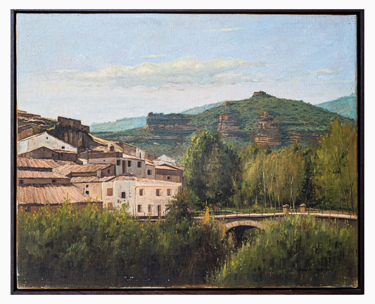 Benito Sanchez, Catalan Mountain Landscape with Bridge, 1970s, Oil on Canvas