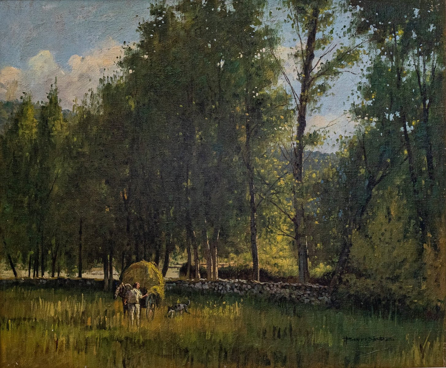 Benito Sanchez, Harvesting Hay, 1970s, Oil on Canvas