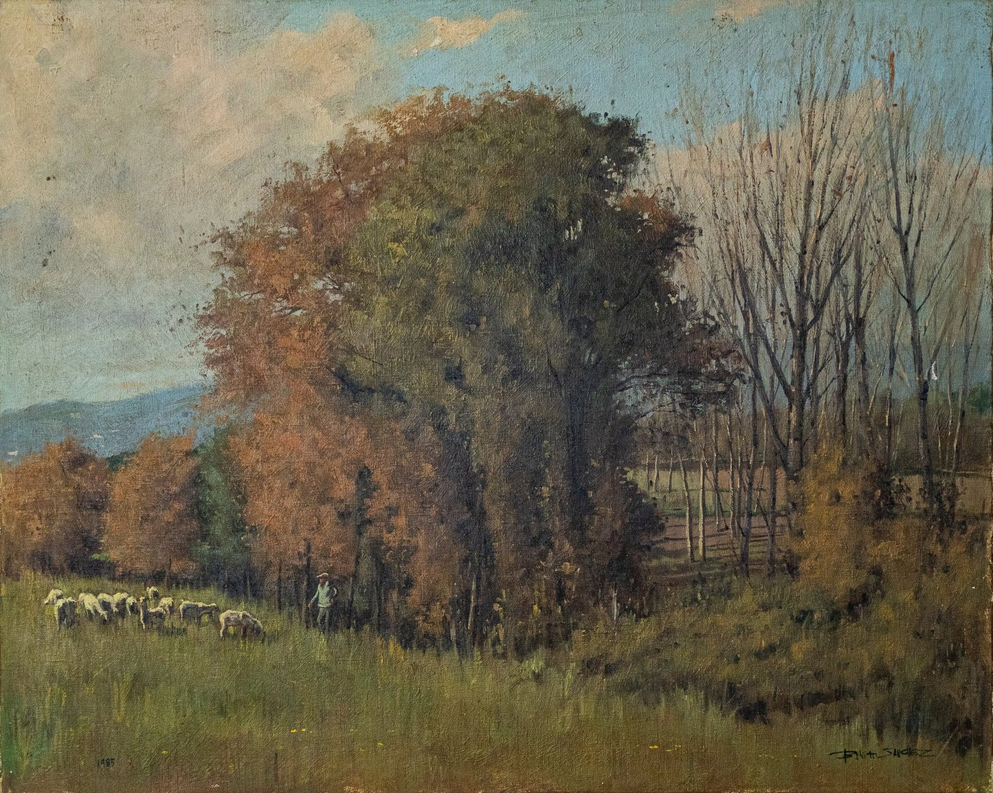 Benito Sanchez, The Shepherd and His Flock, 1970s, Oil on Canvas