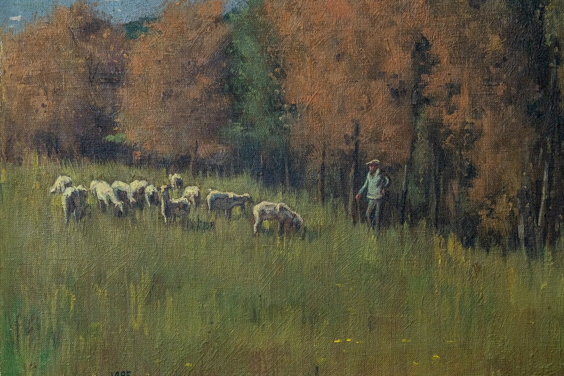 Benito Sanchez, The Shepherd and His Flock, 1970s, Oil on Canvas