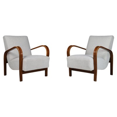 Bentwood and Bouclé Armchairs by Karel Koželka & Antonín Kropáček, 1940s, Set of 2-TRW-1797077