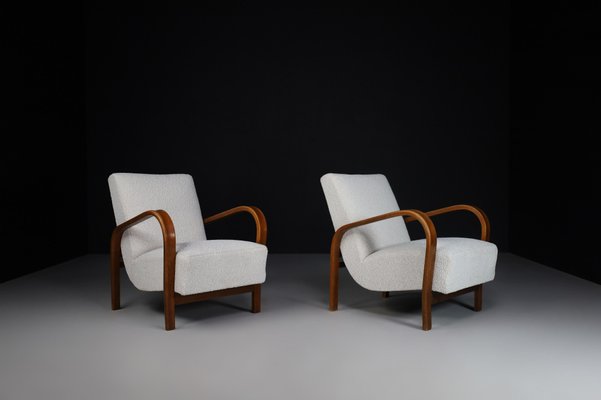 Bentwood and Bouclé Armchairs by Karel Koželka & Antonín Kropáček, 1940s, Set of 2-TRW-1797077