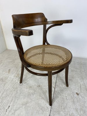 Bentwood Desk Chair with Rattan Seat by Thonet for Ligna, 1900s-DE-1062314