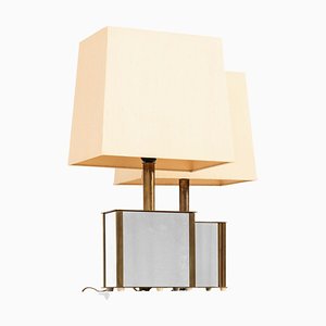 Bergboms Table Lamps in Brass, Mirrored Glass and Silk Shades, 1970s, Set of 2-SC-2039390