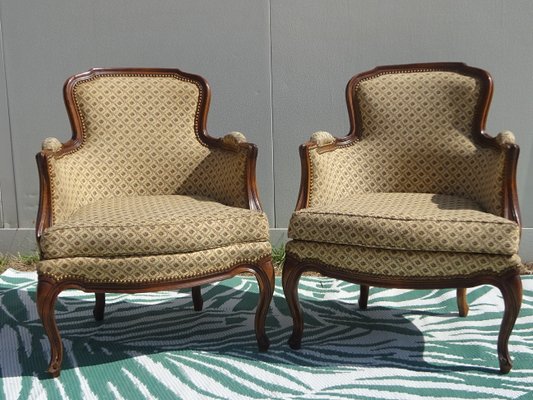 Bergere Armchairs in Walnut and Fabrics, 1940s, Set of 2-ABK-2032010