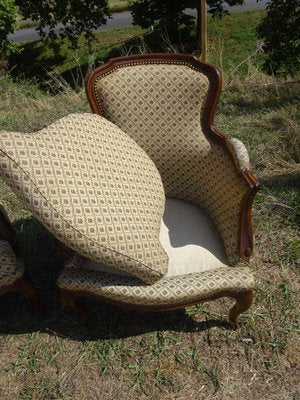 Bergere Armchairs in Walnut and Fabrics, 1940s, Set of 2-ABK-2032010