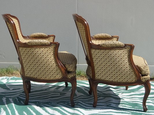 Bergere Armchairs in Walnut and Fabrics, 1940s, Set of 2-ABK-2032010