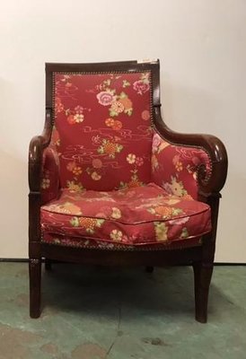 Bergère Chair in Red Upholstery & Walnut-HLV-1428819