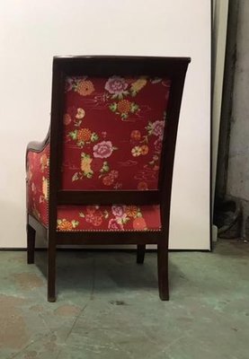 Bergère Chair in Red Upholstery & Walnut-HLV-1428819