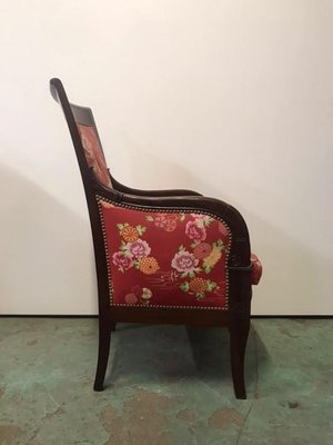 Bergère Chair in Red Upholstery & Walnut-HLV-1428820