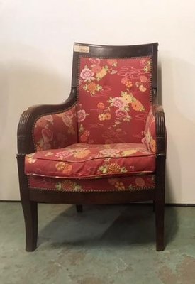 Bergère Chair in Red Upholstery & Walnut-HLV-1428820