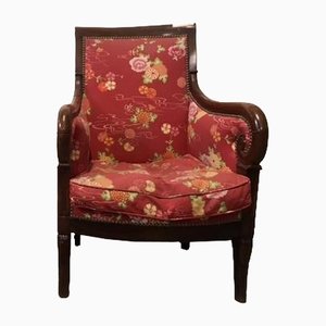 Bergère Chair in Red Upholstery & Walnut-HLV-1428819