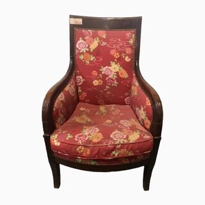 Bergère Chair in Red Upholstery & Walnut-HLV-1428820