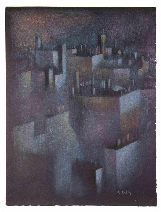 Bernadette Kelly, The Buildings in the Night, Mixed Media Drawing, 1980s