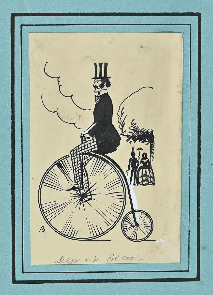 Bernard Bécan, Bicycle, Original Drawing, Early 20th-Century