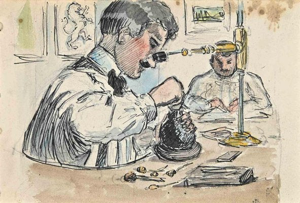 Bernard Bécan, Laboratory, Original Drawing, Mid-20th-Century-ZCI-1267802