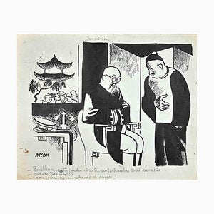 Bernard Bécan, Serving the Chinese Khan, Original Drawing, Mid 20th-Century-ZCI-1297889