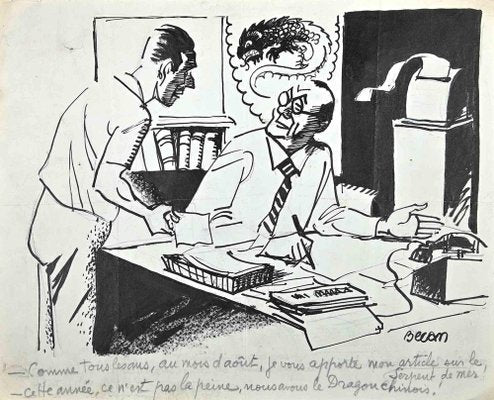 Bernard Bécan, The Boss, Original China Ink, Mid 20th-Century-ZCI-1297894