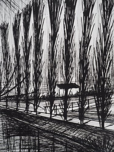 Bernard Buffet, Poplars on the Edge of the Canal, Original Enhanced Engraving