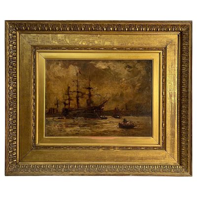 Bernard Finegan Gribble, Seascape with Sailing Ship, 1850, Oil on Panel, Framed-PKM-2022353