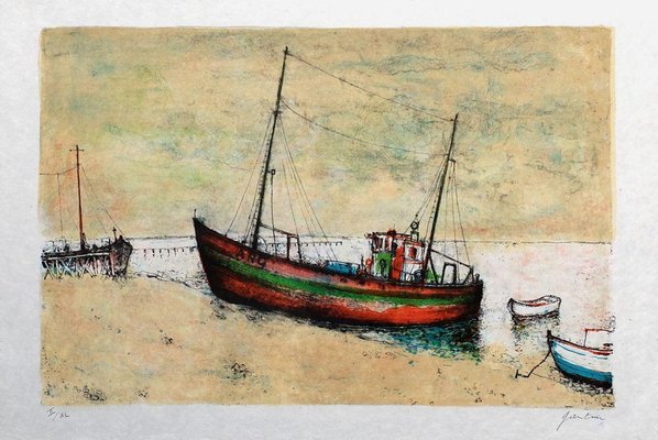 Bernard Gantner, Bateaux de pêche à Arcachon, 1967, Lithograph-FMZ-1135666