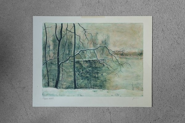 Bernard Gantner, Lac Hivernal aux Voges, Lithograph on Wove Paper, 1970s-ZAA-1765295