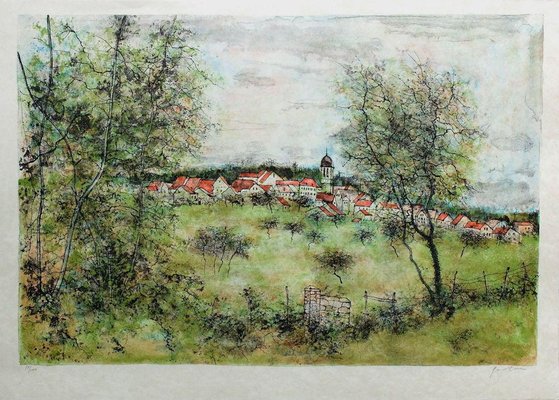 Bernard Gantner, Le village au printemps, 1975, Lithograph-FMZ-1135650