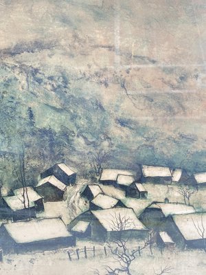 Bernard Gantner, Winter Landscape with Village, Color Lithograph, 20th Century-CZ-1822858