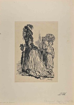 Bernard Naudin, Two Figures, Woodcut Print, Early 20th-Century-ZCI-1318140