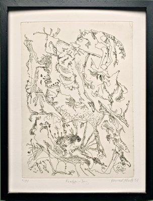 Bernard Schultze, Fratzen-Tanz, Etching, Framed-QFT-1275148