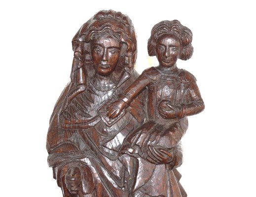 Bernard Van Risen Burgh, Sculpture of Woman with Child, 18th Century, Chestnut Wood-BTG-1703315