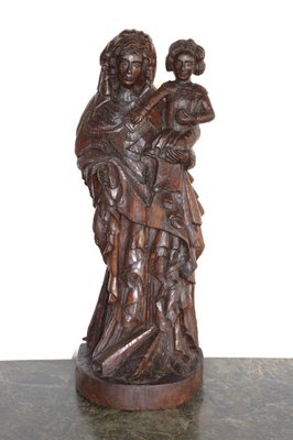 Bernard Van Risen Burgh, Sculpture of Woman with Child, 18th Century, Chestnut Wood-BTG-1703315